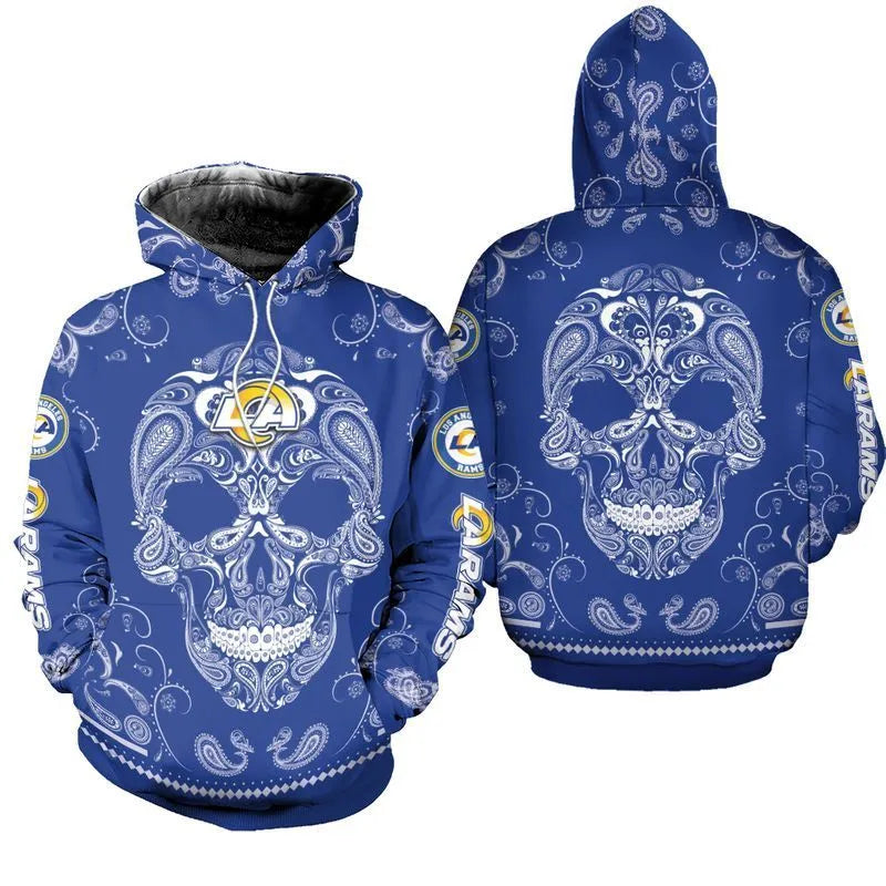 Los Angeles Rams Limited Edition Bandana Skull Sweatshirt Zip Hoodie T shirt Bomber Jacket Sizes S-5XL NEW012425