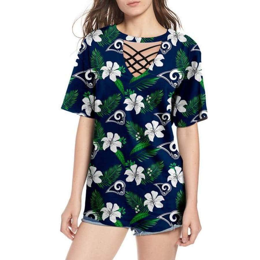 Los Angeles Rams Women Summer String Short Sleeve Shirt BG10