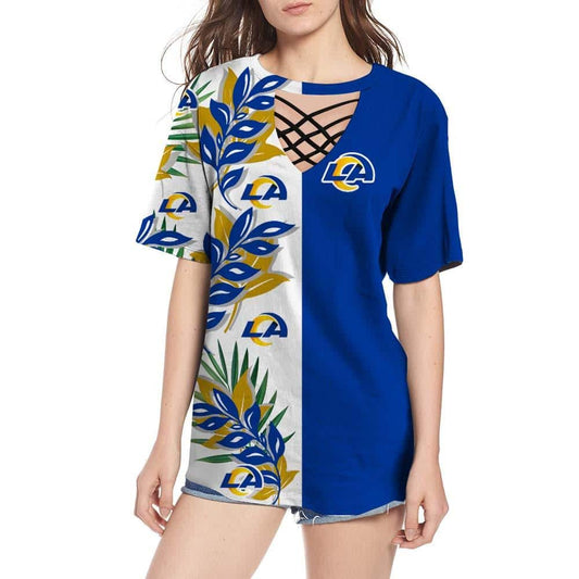 Los Angeles Rams Women Summer String Short Sleeve Shirt BG60