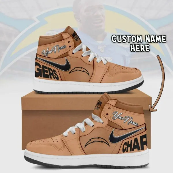 Los Angeles Chargers Limited Edition Brown High Air Jordan 1 Shoes with Custom Name AZBTAJ1SEW000050