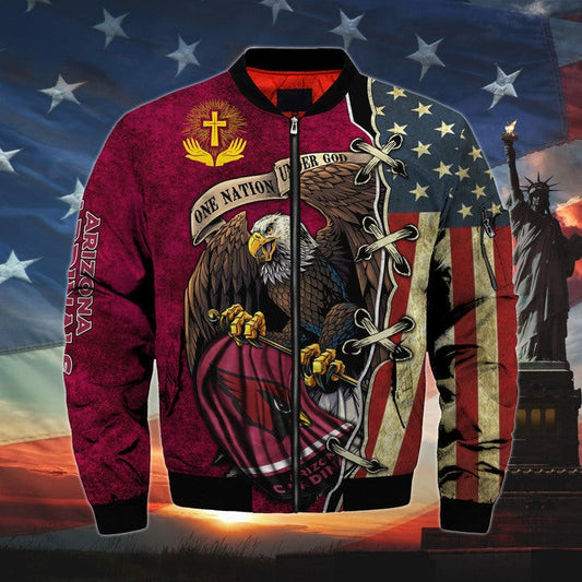 Men’s One Nation Under God Arizona Cardinals Bomber Jackets
