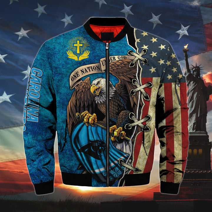 Men’s One Nation Under God Carolina Panthers Bomber Jackets