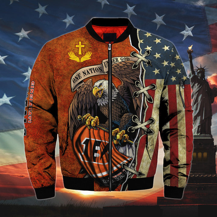 Men’s One Nation Under God Cincinnati Bengals Bomber Jackets