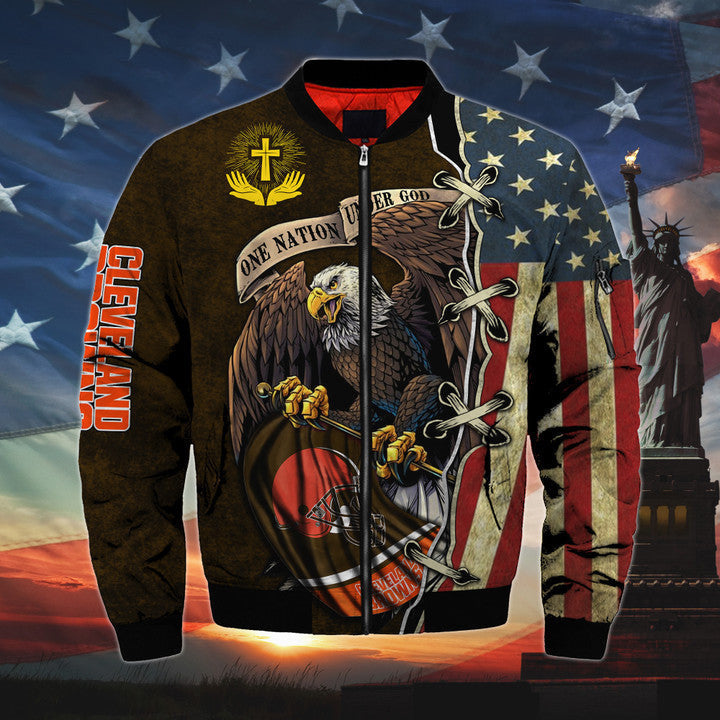 Men’s One Nation Under God Cleveland Browns Bomber Jackets
