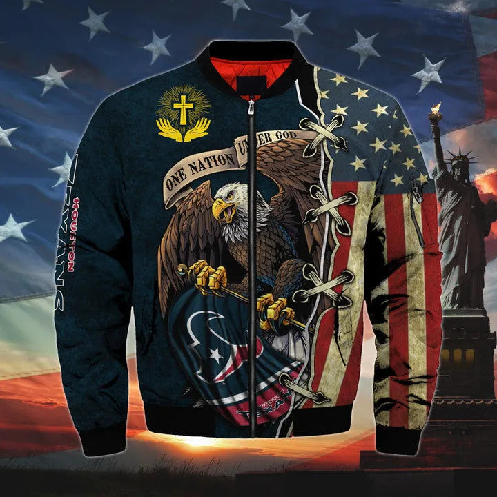 Men’s One Nation Under God Houston Texans Bomber Jackets