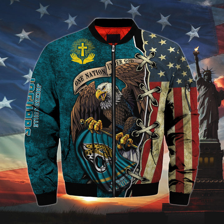 Men’s One Nation Under God Jacksonville Jaguars Bomber Jackets