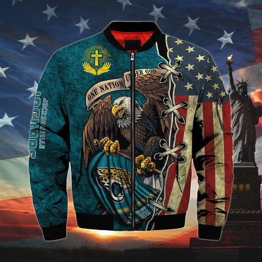 Men’s One Nation Under God Jacksonville Jaguars Bomber Jackets