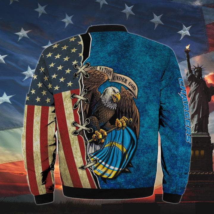 Men’s One Nation Under God Los Angeles Chargers Bomber Jackets