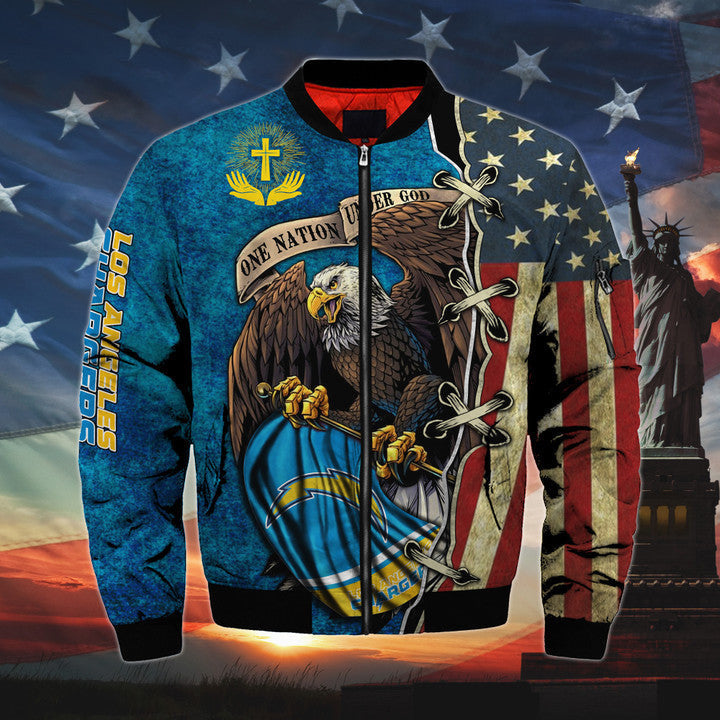 Men’s One Nation Under God Los Angeles Chargers Bomber Jackets
