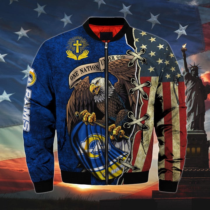 Men’s One Nation Under God Los Angeles Rams Bomber Jackets
