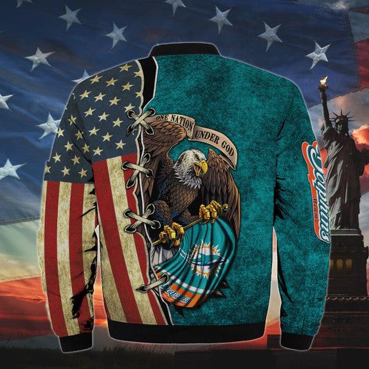 Men’s One Nation Under God Miami Dolphins Bomber Jackets