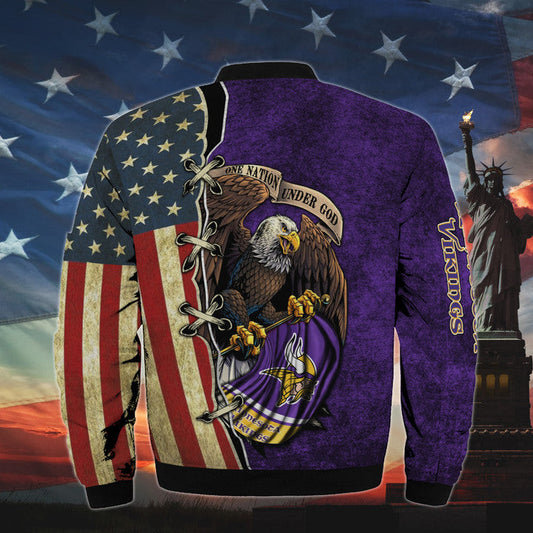 Men’s One Nation Under God Minnesota Vikings Bomber Jackets