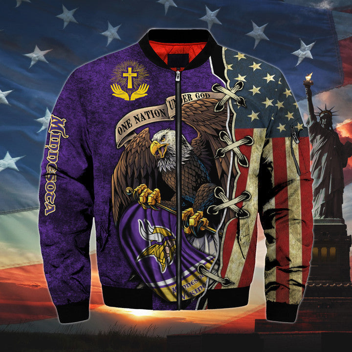 Men’s One Nation Under God Minnesota Vikings Bomber Jackets