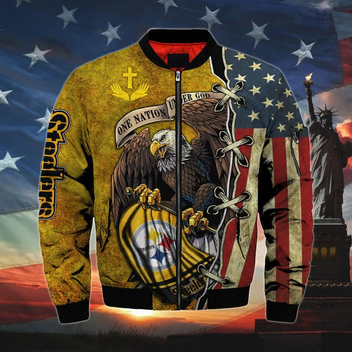 Men’s One Nation Under God Pittsburgh Steelers Bomber Jackets
