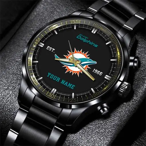 Miami Dolphins Black Fashion Watch Gifts For Sport Fans AZWATCH074