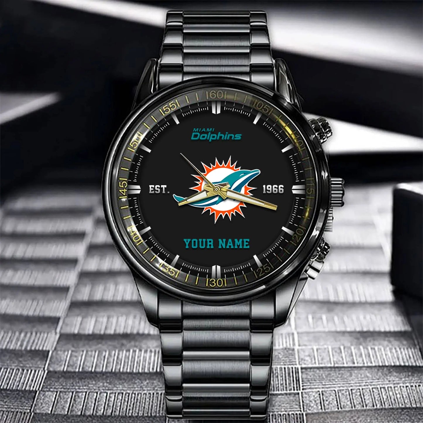 Miami Dolphins Black Fashion Watch Gifts For Sport Fans AZWATCH074