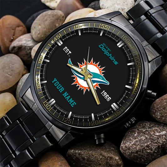 Miami Dolphins Black Fashion Watch Gifts For Sport Fans AZWATCH074
