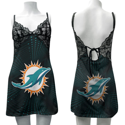Miami Dolphins Lace Back Strap Slip Dress 171-2