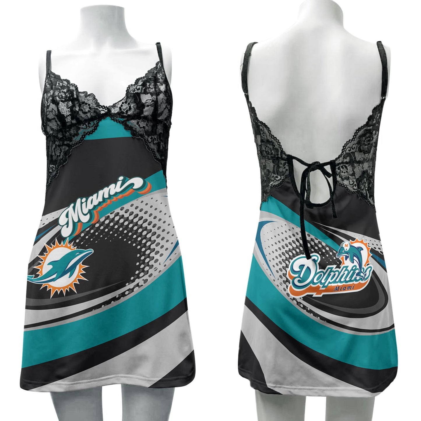 Miami Dolphins Lace Back Strap Slip Dress 194
