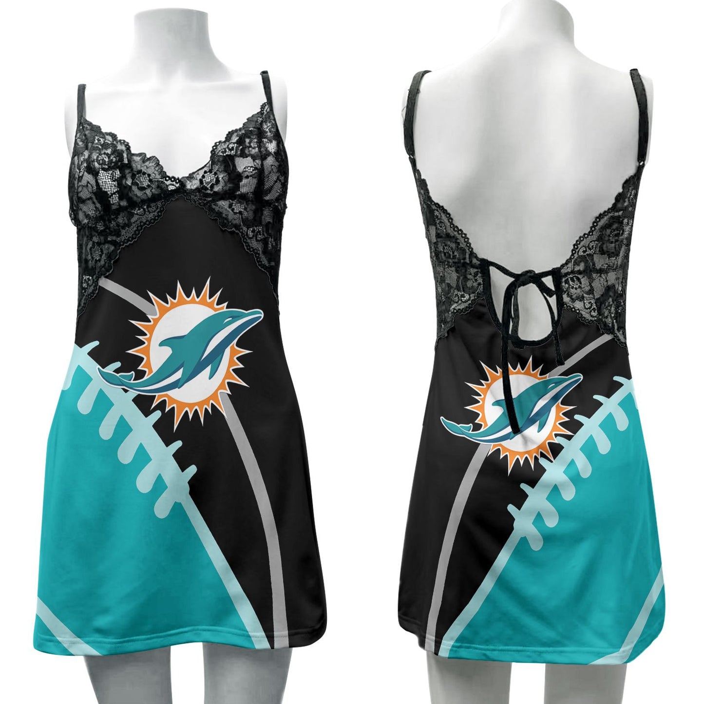 Miami Dolphins Lace Back Strap Slip Dress 203