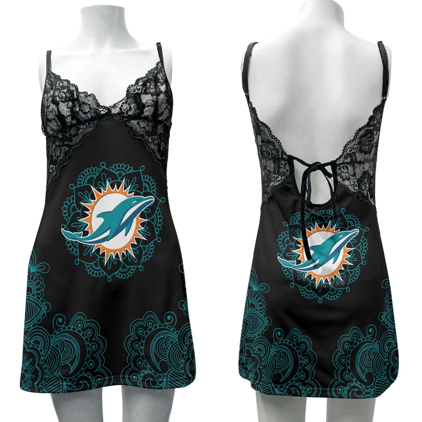 Miami Dolphins Lace Back Strap Slip Dress 234