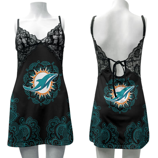 Miami Dolphins Lace Back Strap Slip Dress 234