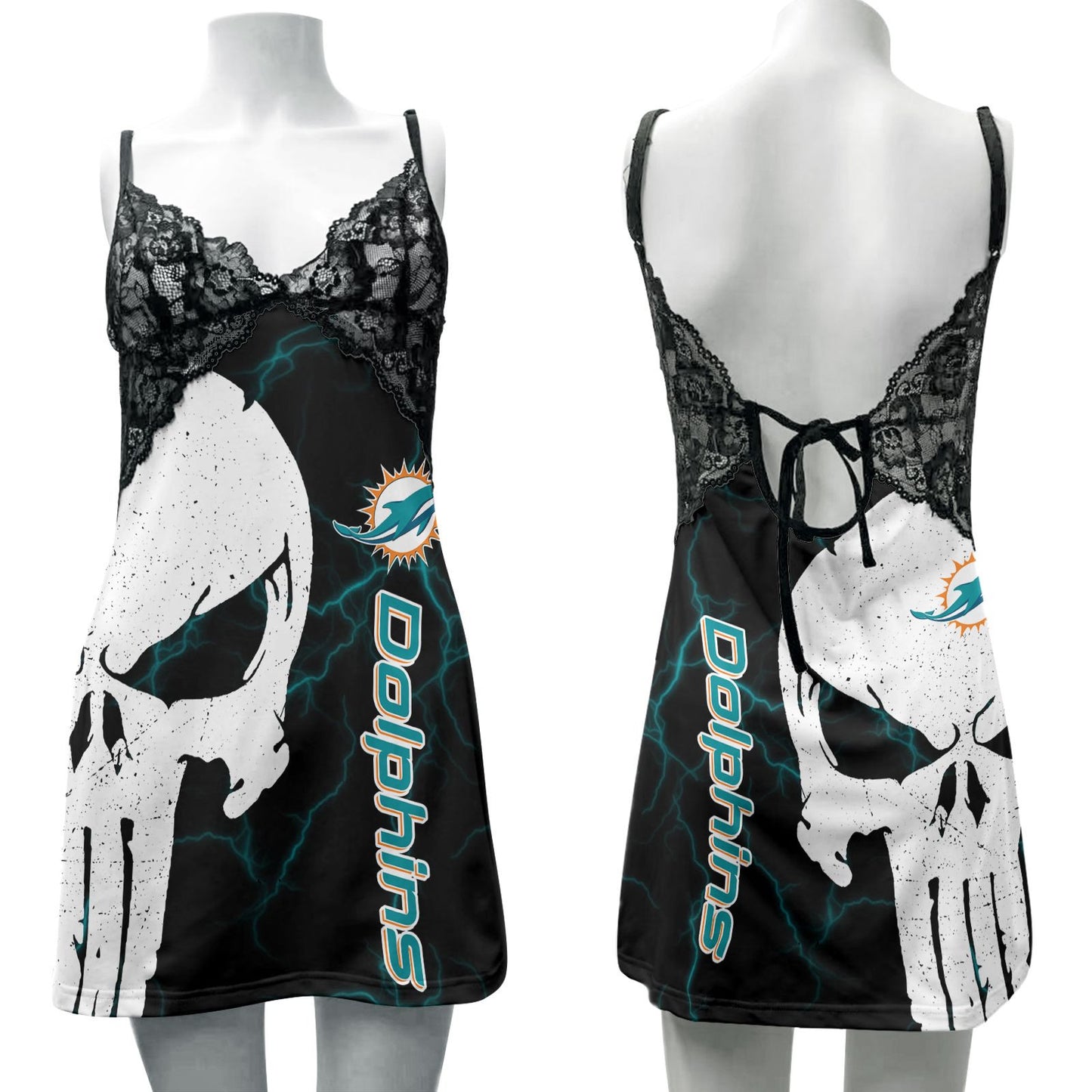 Miami Dolphins Lace Back Strap Slip Dress 253-2