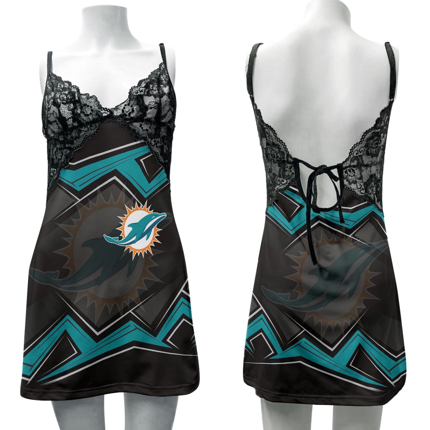 Miami Dolphins Lace Back Strap Slip Dress 329-1