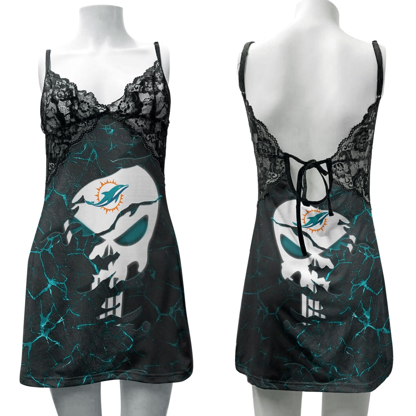Miami Dolphins Lace Back Strap Slip Dress 341-1