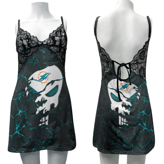 Miami Dolphins Lace Back Strap Slip Dress 341-1