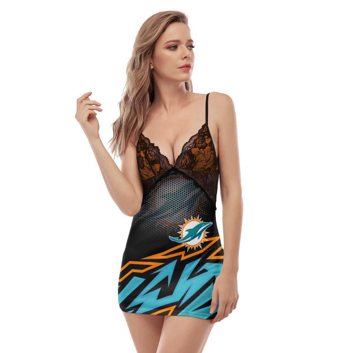 Miami Dolphins Lace Back Strap Slip Dress 397