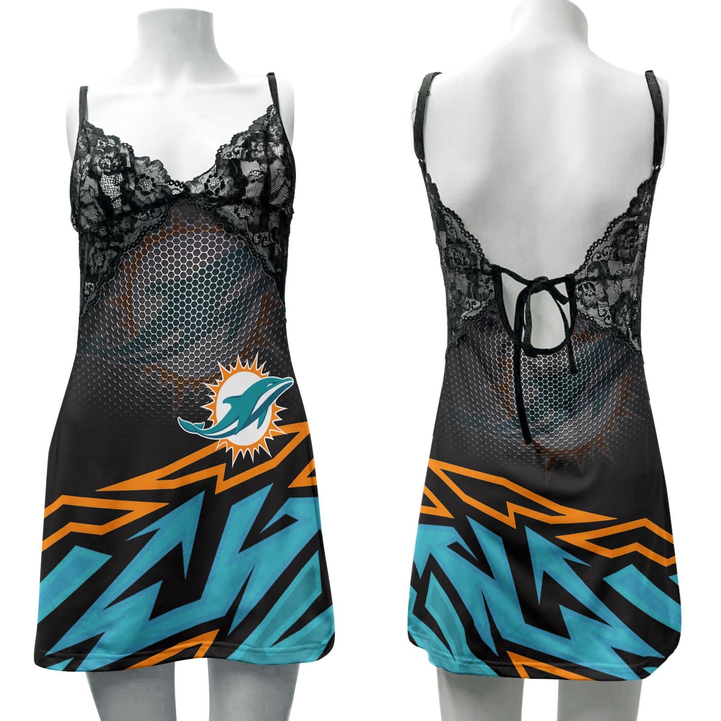 Miami Dolphins Lace Back Strap Slip Dress 397