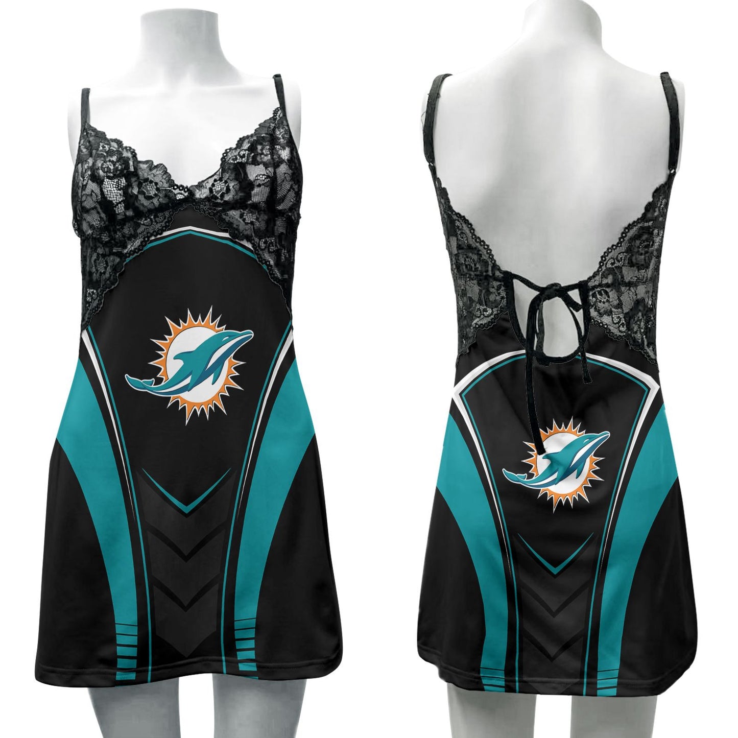 Miami Dolphins Lace Back Strap Slip Dress 409