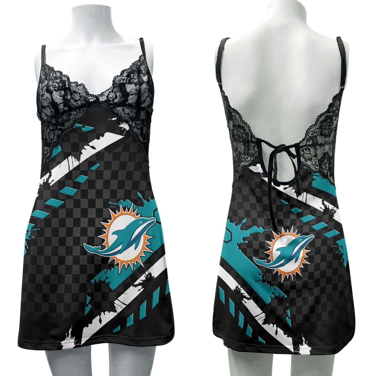 Miami Dolphins Lace Back Strap Slip Dress 52