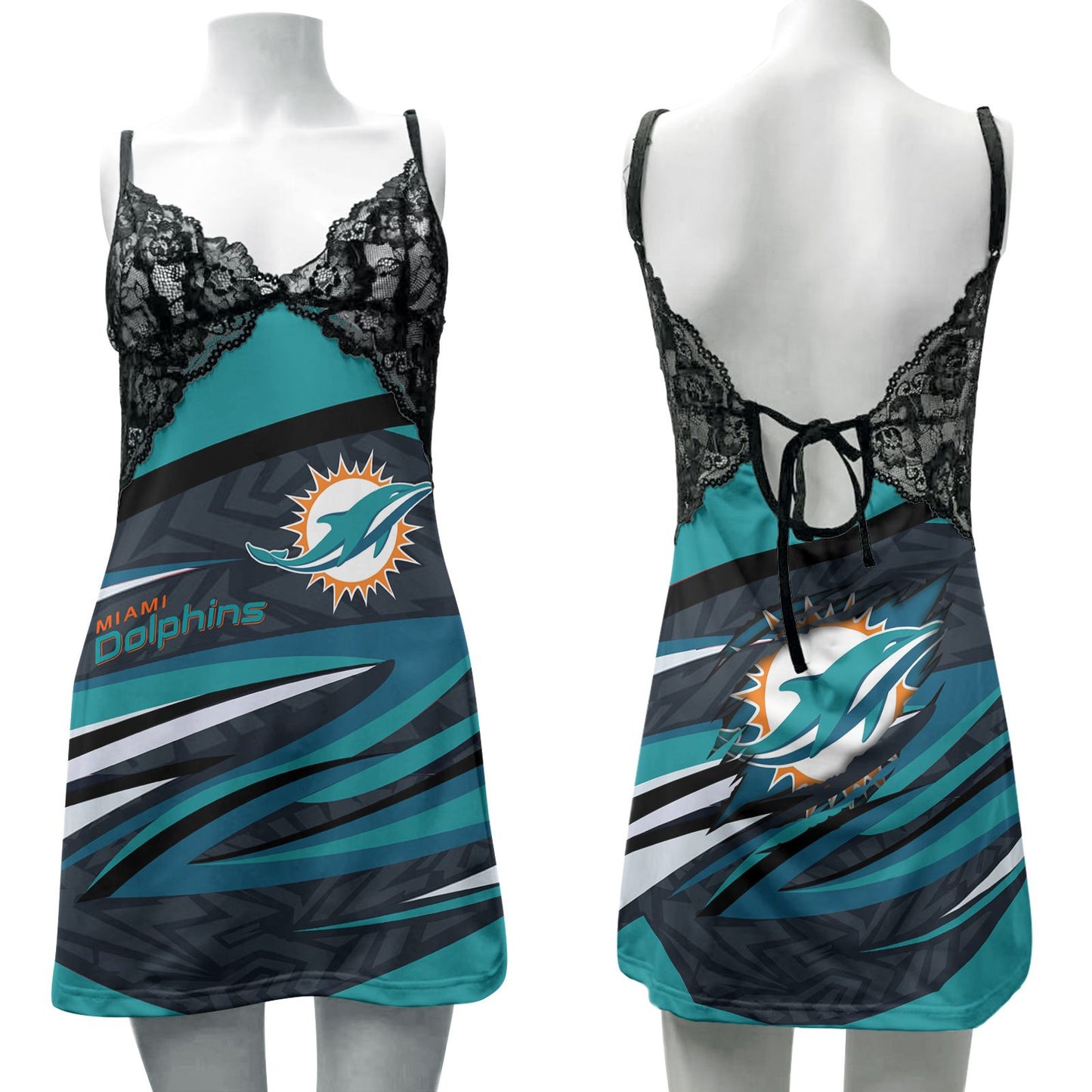 Miami Dolphins Lace Back Strap Slip Dress 72