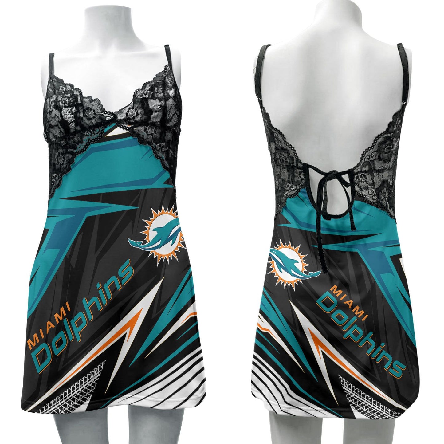 Miami Dolphins Lace Back Strap Slip Dress 76
