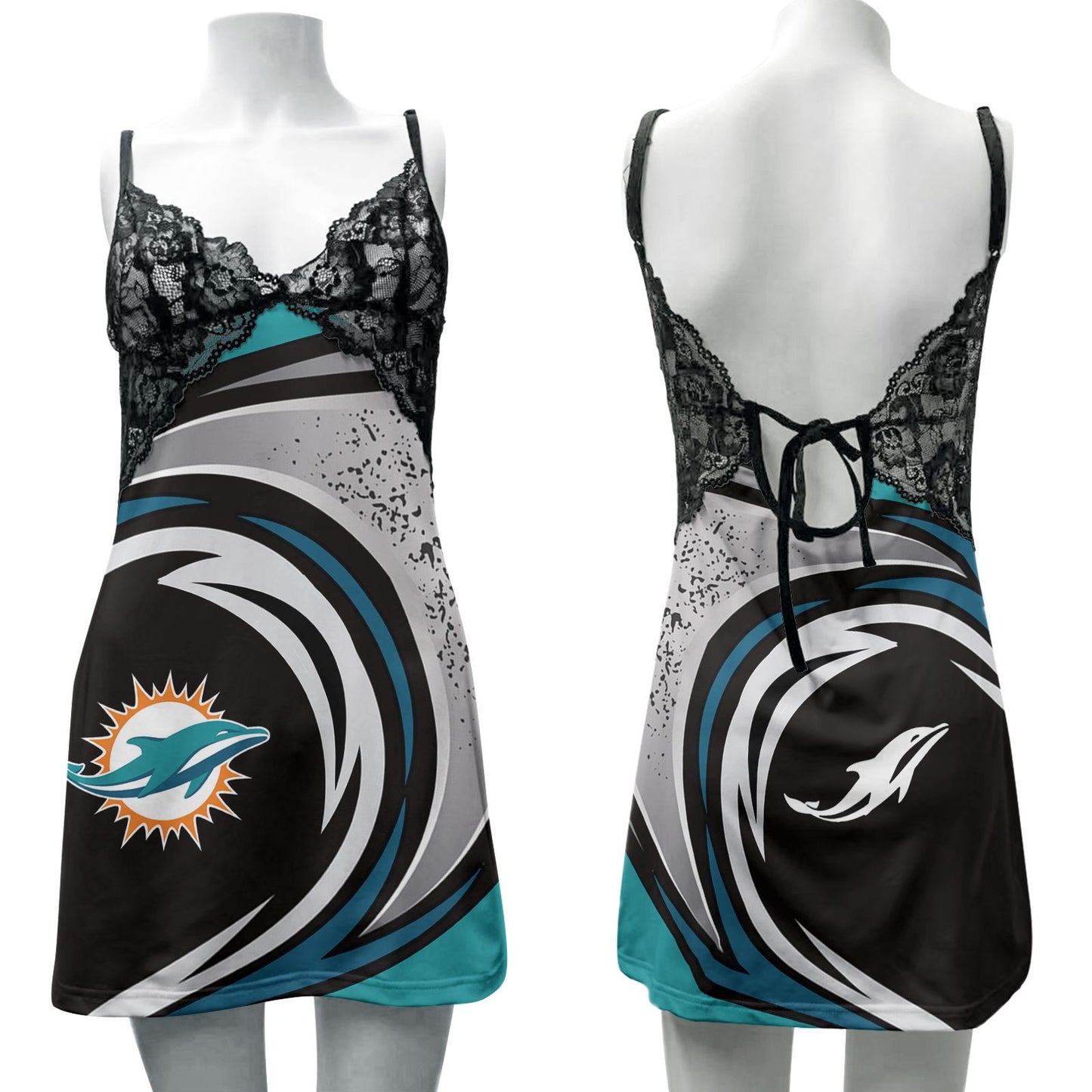 Miami Dolphins Lace Back Strap Slip Dress 79