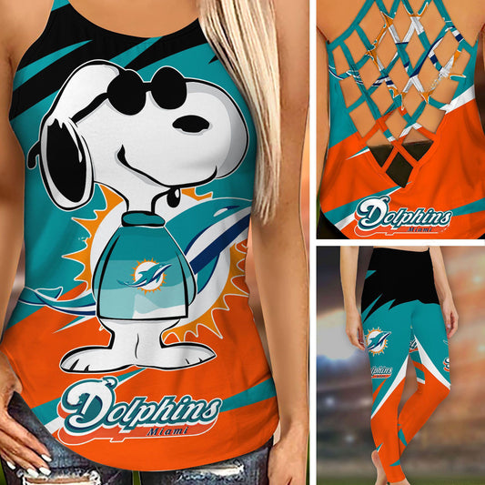 Miami Dolphins Leggings And Criss Cross Tank Top BG91