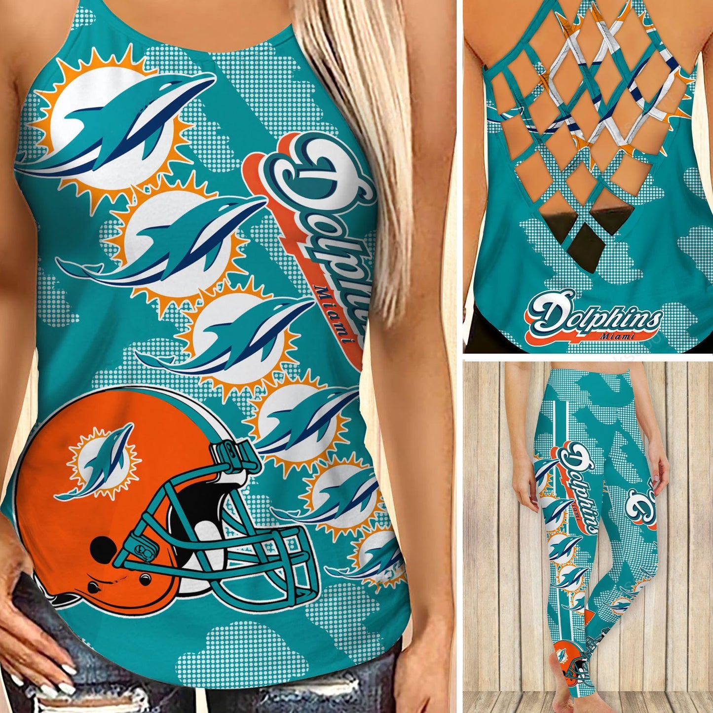 Miami Dolphins Leggings And Cross Tank Top BG18