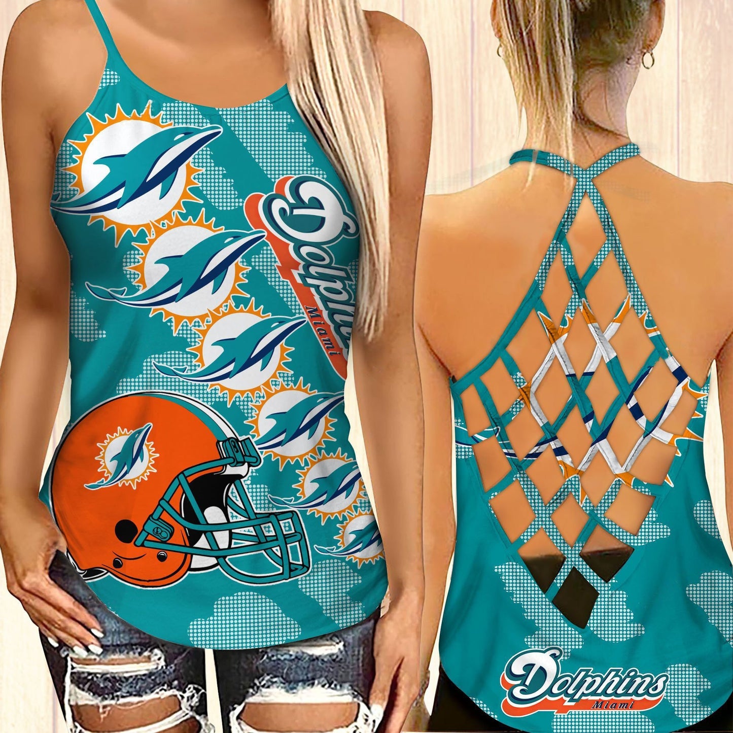 Miami Dolphins Leggings And Cross Tank Top BG18
