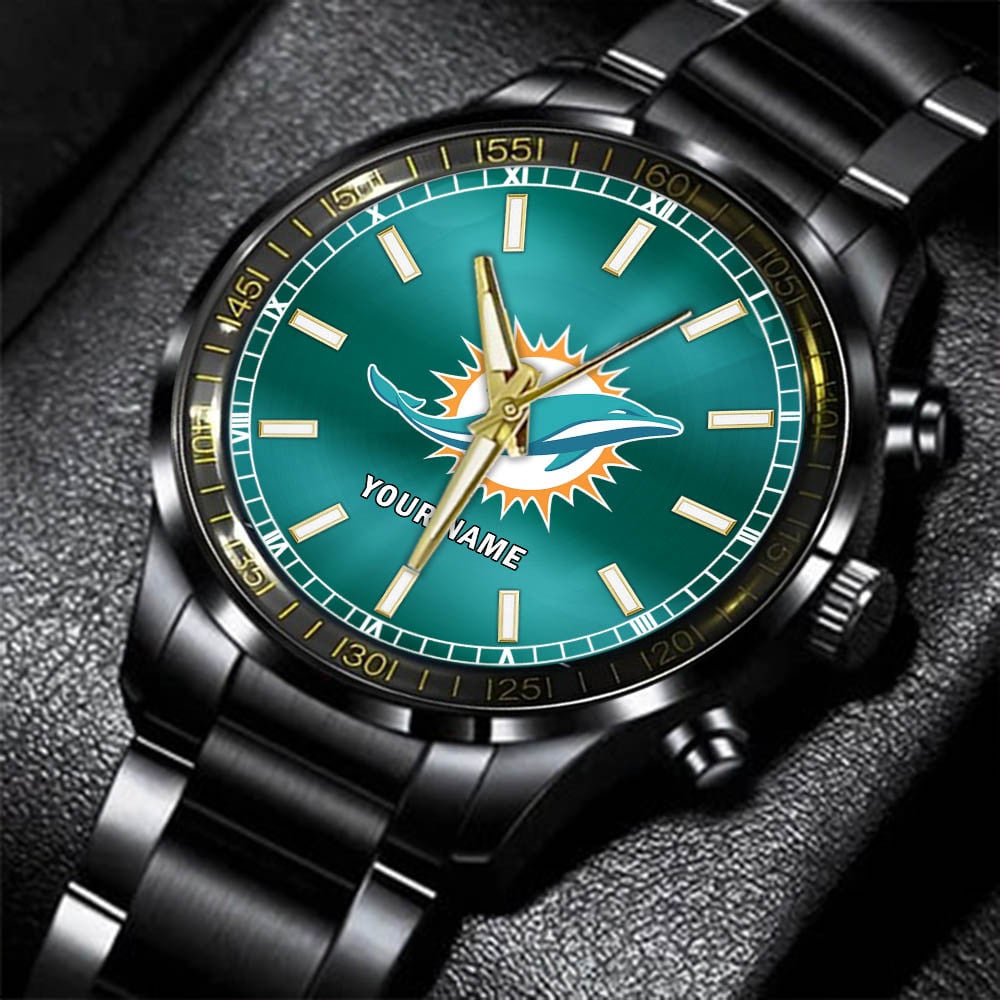 Miami Dolphins Black Fashion Watch Gifts For Sport Fans AZWATCH046
