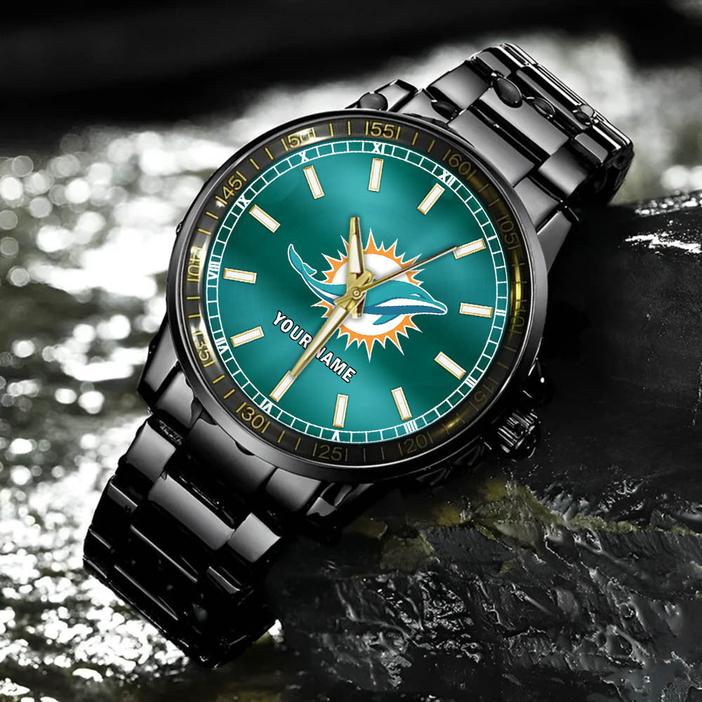 Miami Dolphins Black Fashion Watch Gifts For Sport Fans AZWATCH046