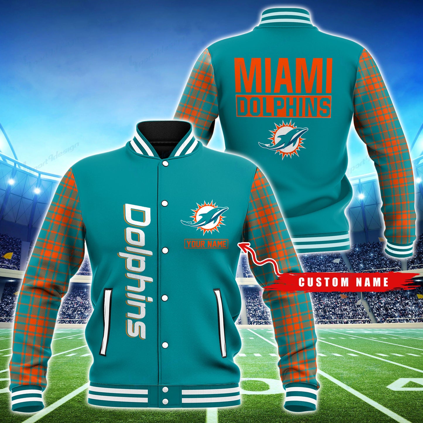 Miami Dolphins Personalized Baseball Jacket BG49
