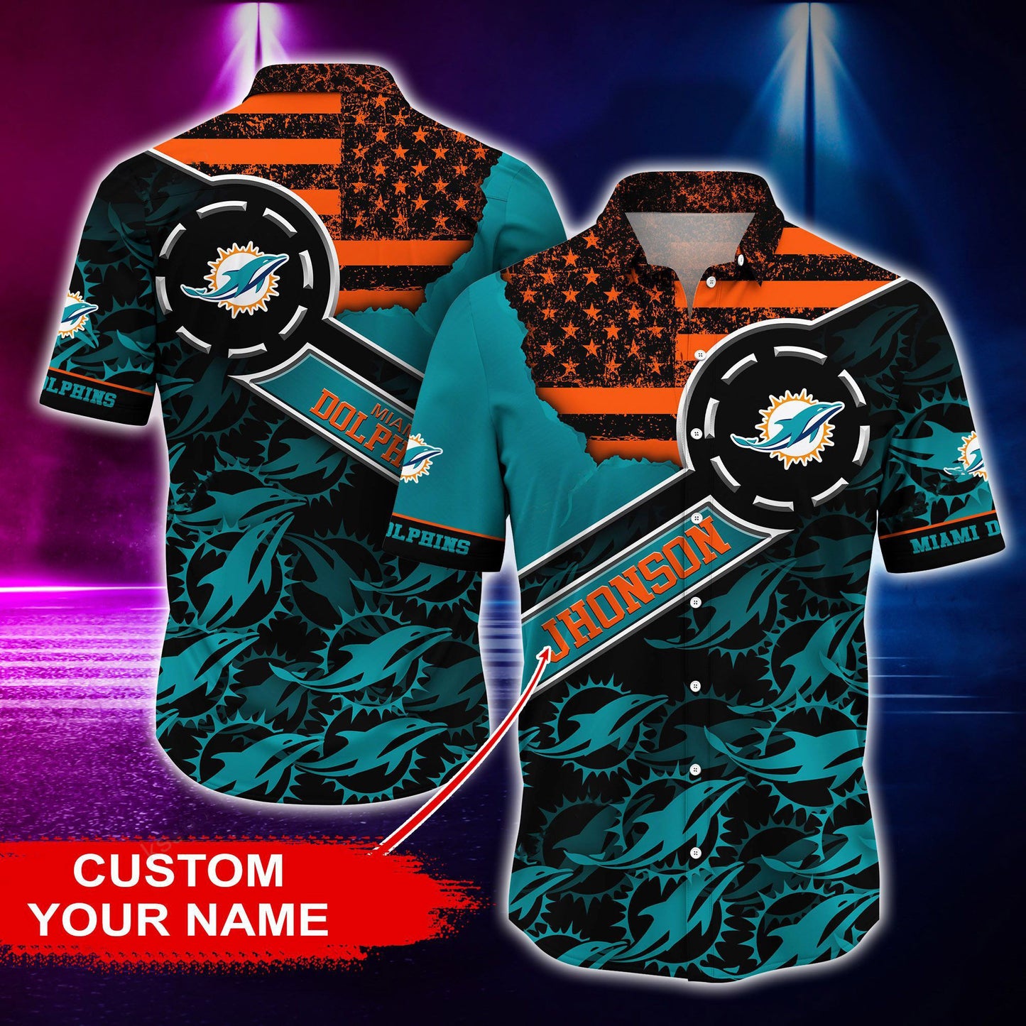 Miami Dolphins Personalized Button Shirt and T-shirt BG178