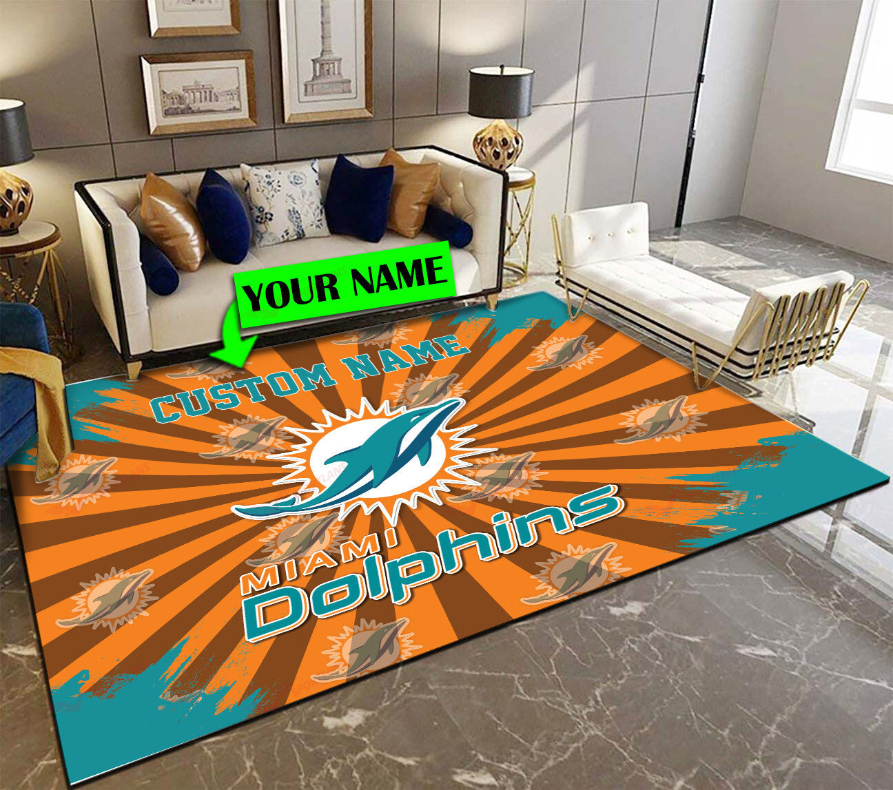 Miami Dolphins Personalized Premium Rectangle Rug 60