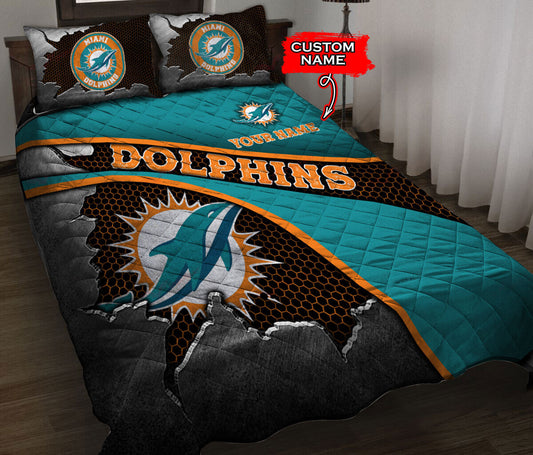 Miami Dolphins Personalized Quilt Set BG134