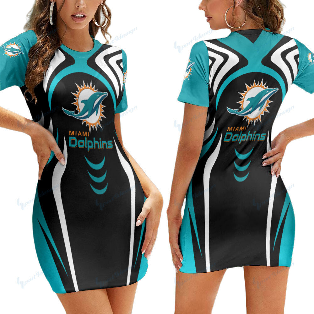Miami Dolphins Short Sleeve Bodycon Mini Dress BG299