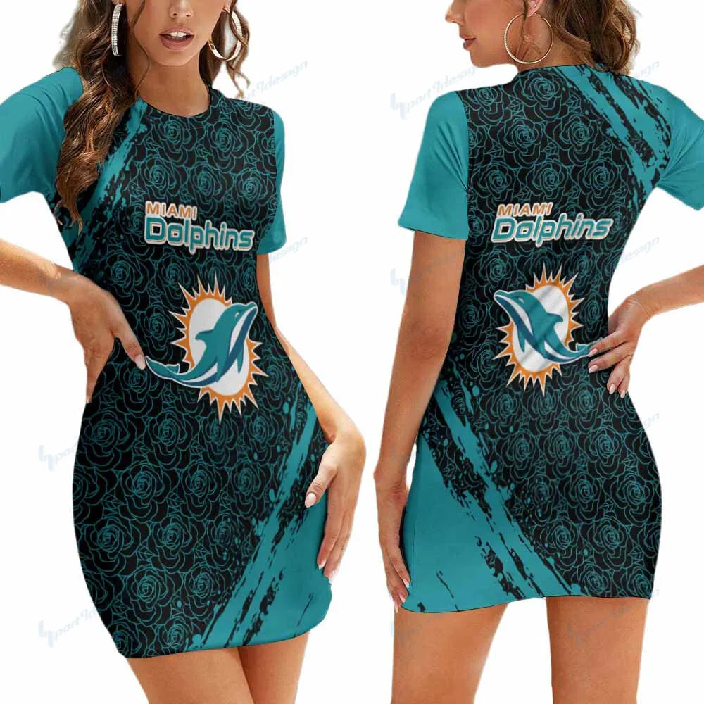 Miami Dolphins Short Sleeve Bodycon Mini Dress BG323