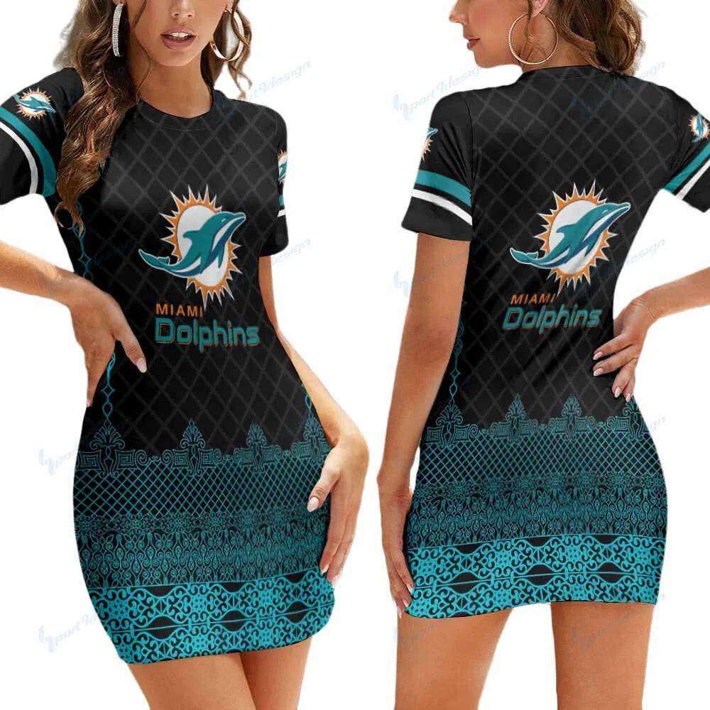 Miami Dolphins Short Sleeve Bodycon Mini Dress BG342