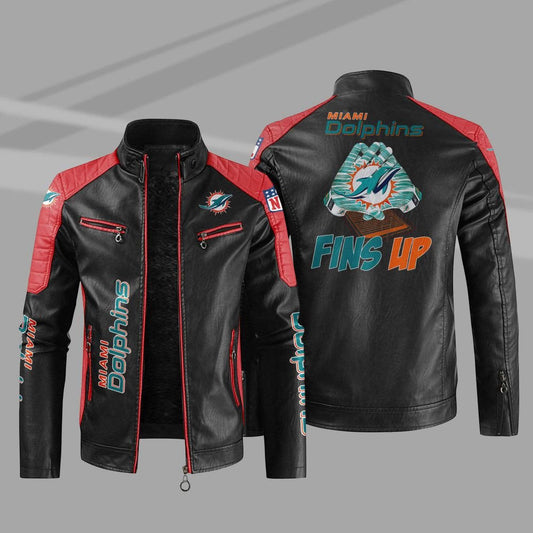 Miami Dolphins Stand Collar Leather Jacket BG13